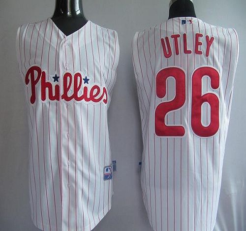 Phillies #26 Chase Utley White(Red Strip) Vest Style Stitched MLB Jersey - Click Image to Close